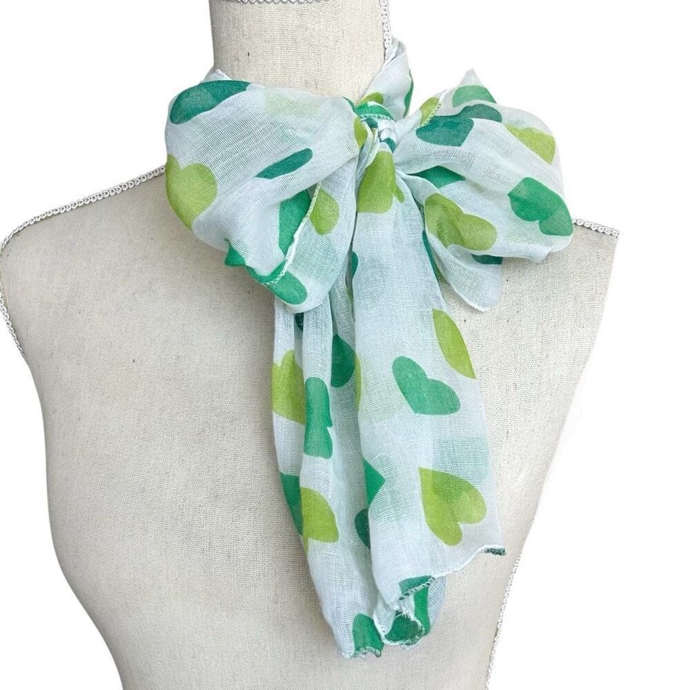 Saint Patrick’s Day Green Love Hearts Sheer Long Scarf Headscarf Wrap